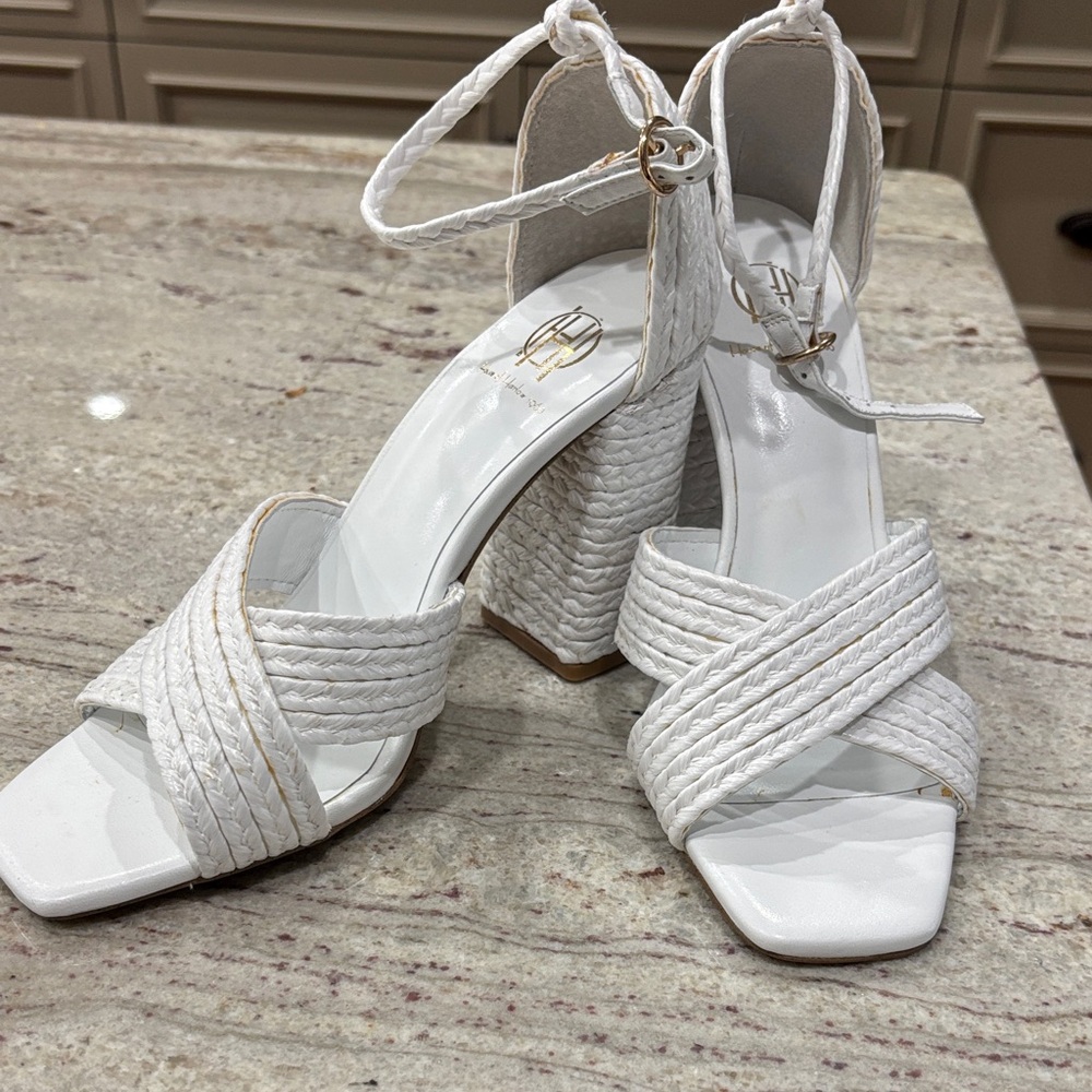 House of Harlow 1960 White Braided Heels